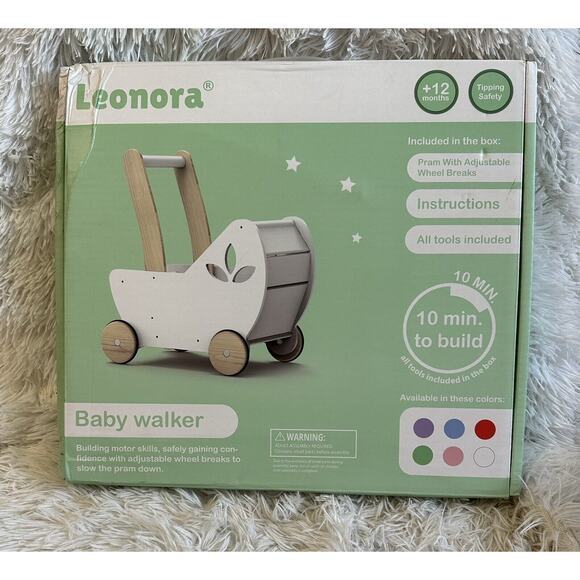 Unbranded Other - NIB Wooden Montessori Baby Walker Pram 2 In 1 Pink & Natural Walker Gift Doll